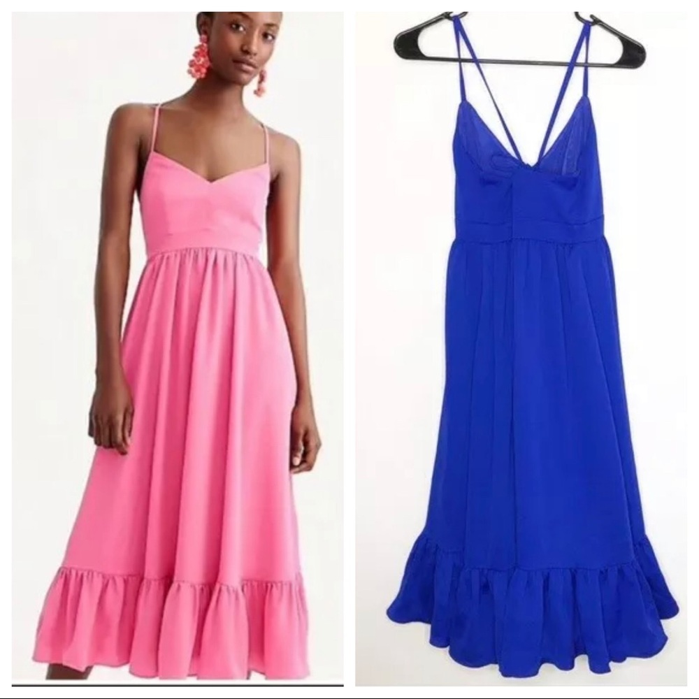 J. Crew Spaghetti-Strap Midi Dress in Pink and Blue